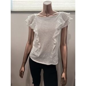 $150+ Sezane Paris White Ruffle Lace Trim Sleeveless Cotton Tank Top Tee Shirt/S